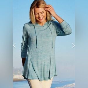 Soft Surroundings Aqua Heather Stretch‎ Knit Riverland Tunic Hoodie Size S